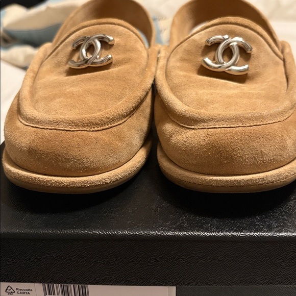 CHANEL 25A Suede Shearling CC Moccasin Ballet Slingback Loafers - Picture 3 of 5